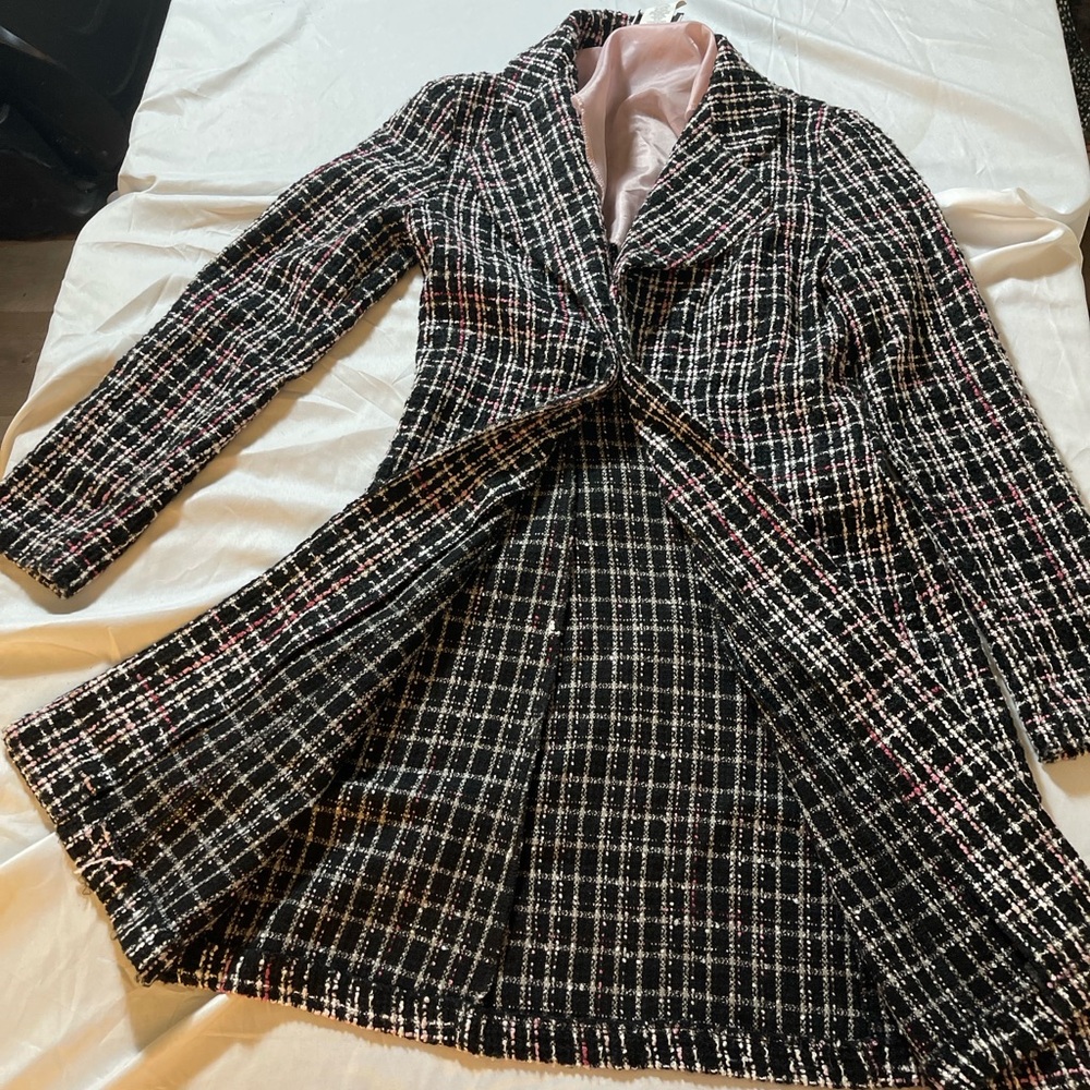 “Breakin Loose Tweed Coat Dress Size 3/4 Black Pink Bouclé Plaid Made in USA” - Picture 8 of 14